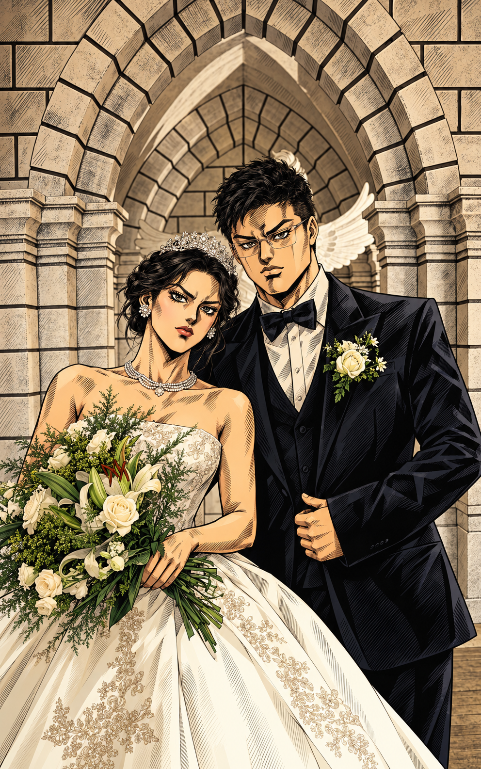 同一张婚照的 JOJO 漫画形态